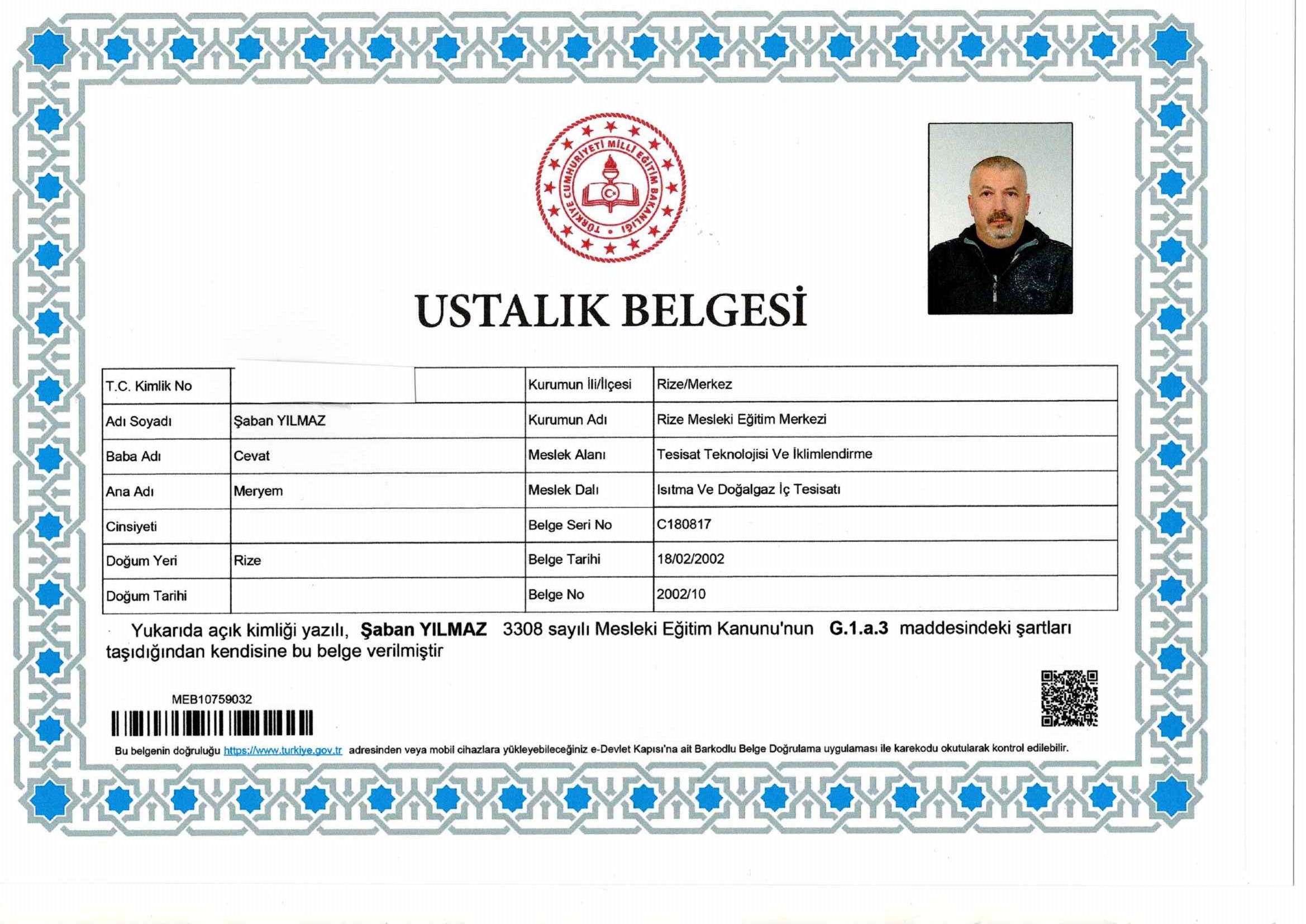 Ustalık Belgesi